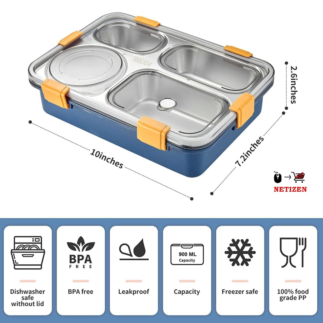 Stainless Steel Leakproof Lunch Box (4 Compartment, 900ml)