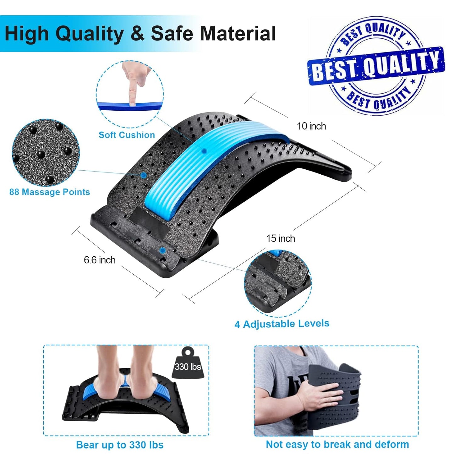 4-Level Adjustable Back Stretcher for Pain Relief & Posture Correction