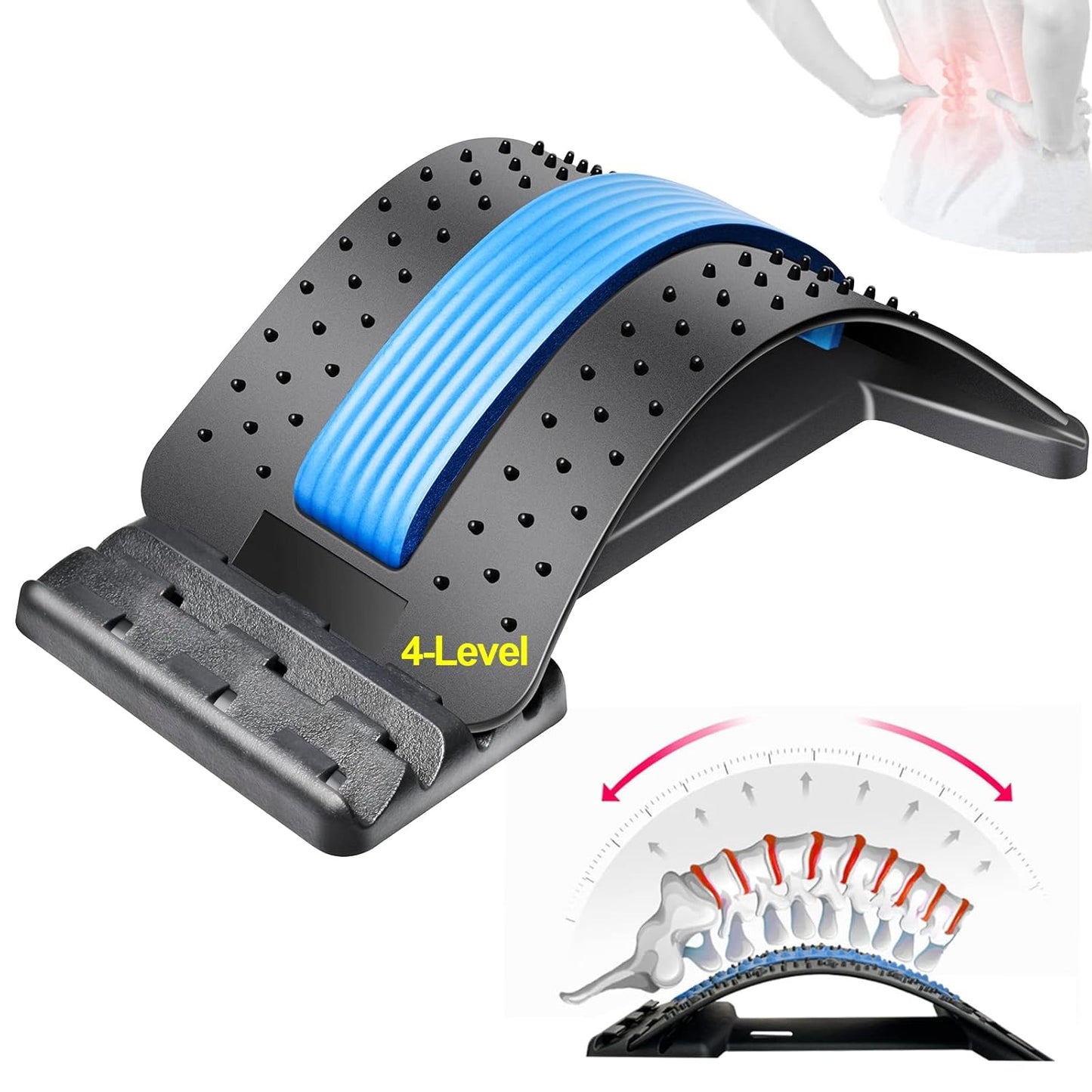 4-Level Adjustable Back Stretcher for Pain Relief & Posture Correction