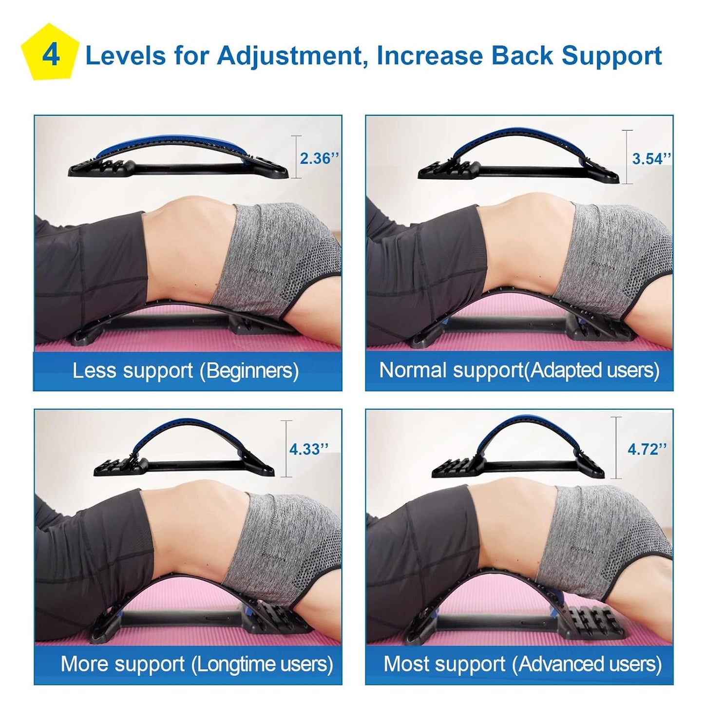 4-Level Adjustable Back Stretcher for Pain Relief & Posture Correction