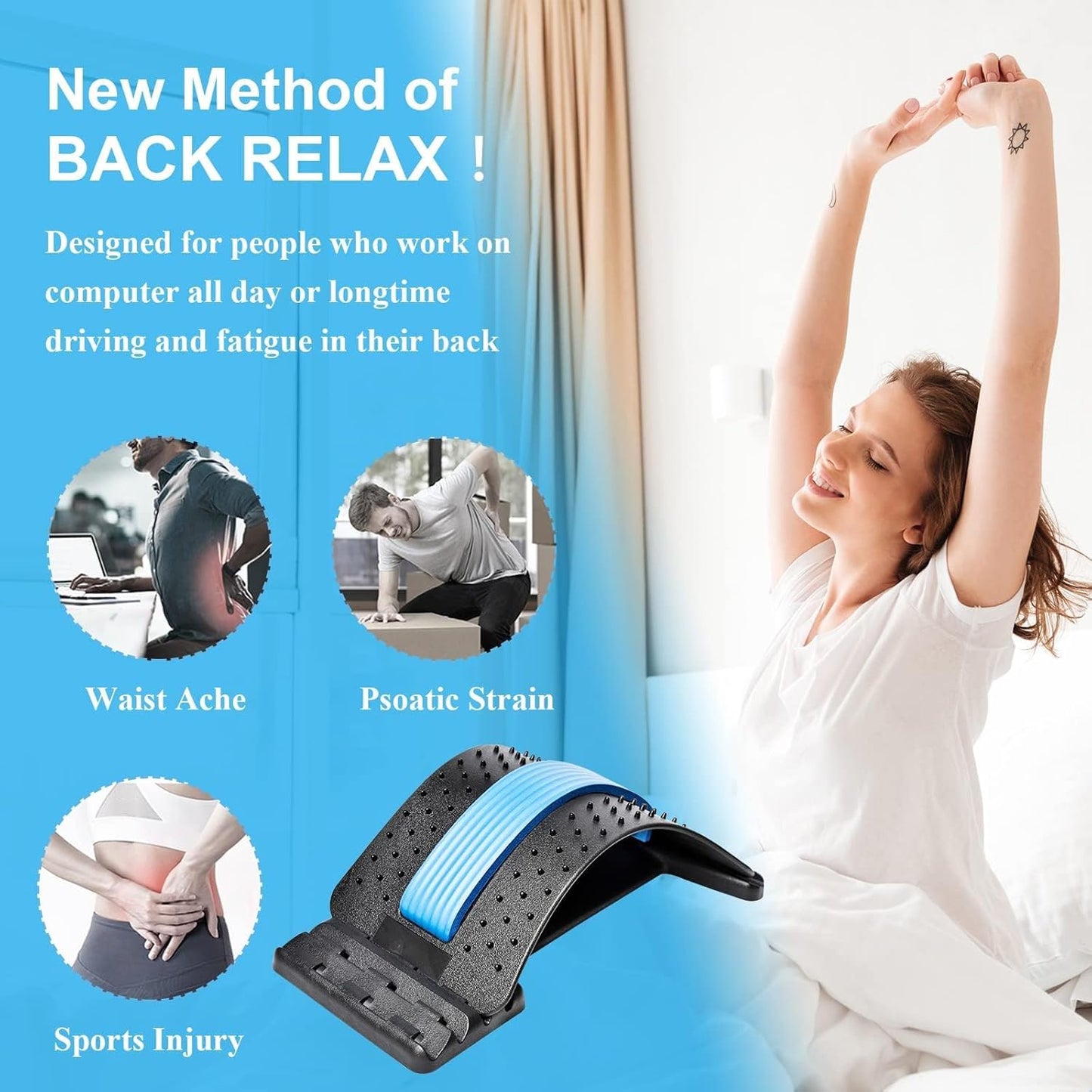 4-Level Adjustable Back Stretcher for Pain Relief & Posture Correction