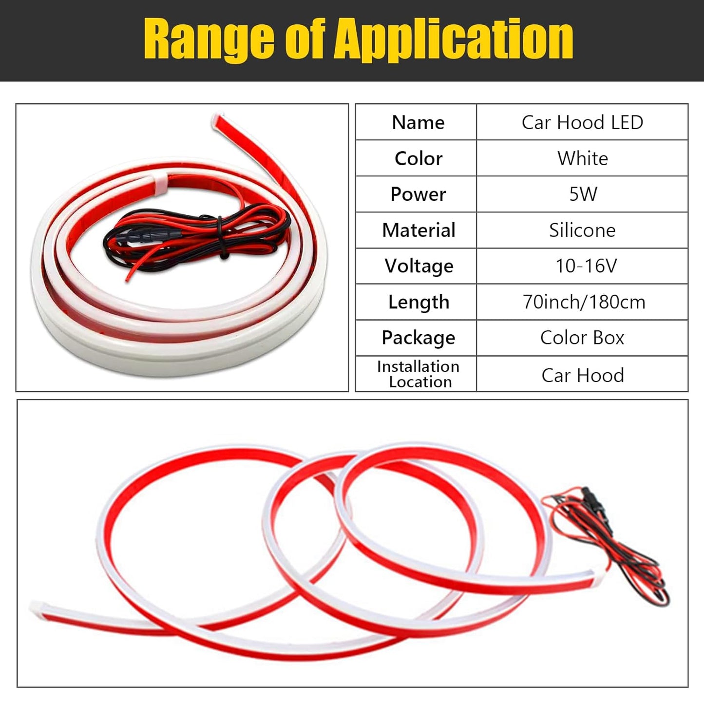 Flexible Car Hood LED Light Strip (180cm / 70 Inch)